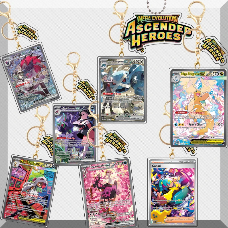 

Keychain for Erika Mega Dragonite Charizard Pendant Tcg English Version Mega Evolution Ascended Heroes Card Acrylic Keychain