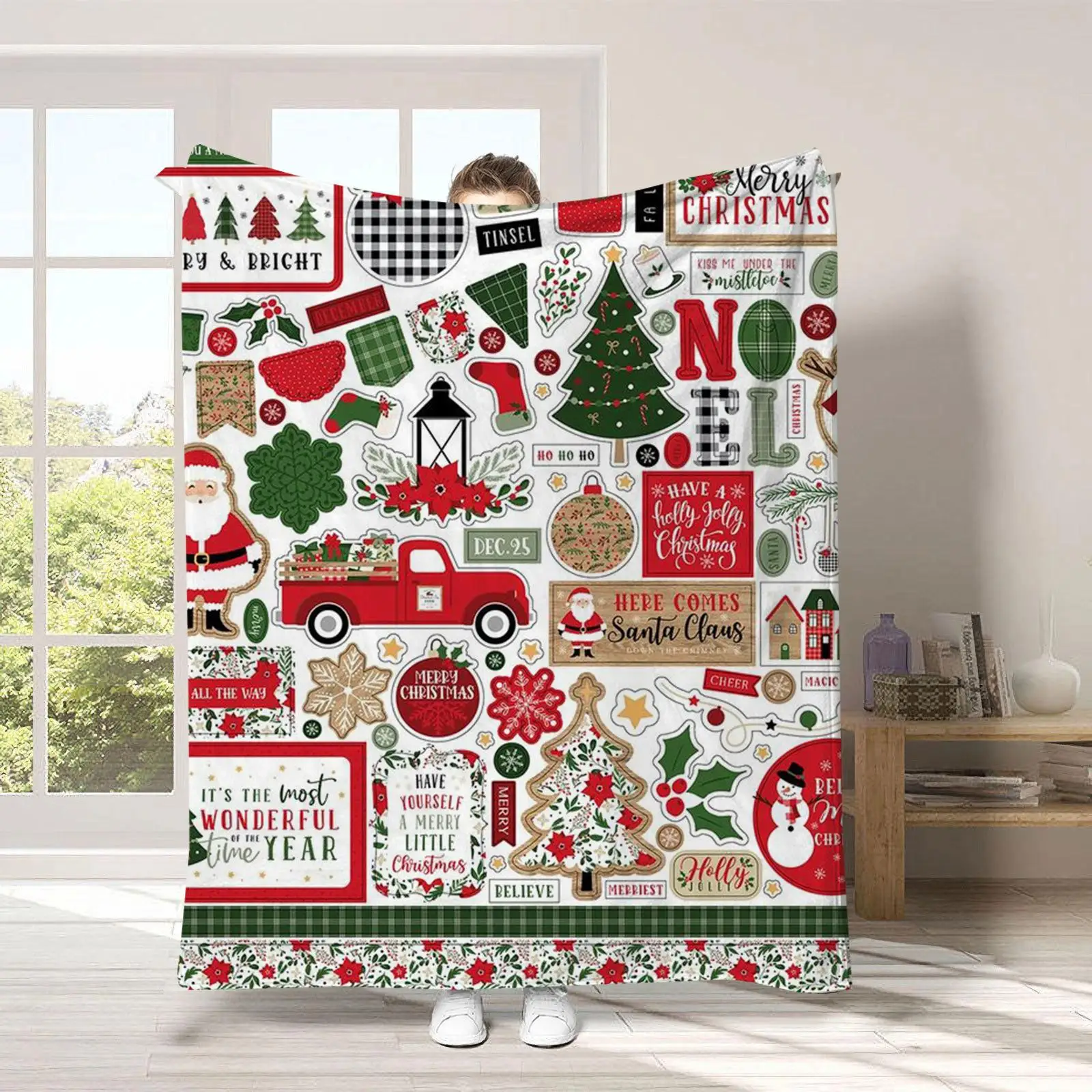 Christmas cartoon digital-printed polyester Bedroom velvet flannel cover blanket Fleece soft sofa cover blankets for beds