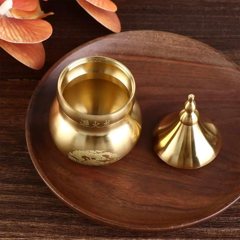 Handicraft Fire-avoiding Dragon Gourd Brass Chinese Style Copper Gourd Ancient Craft Top Open Cover Gourd Ornament Kitchen