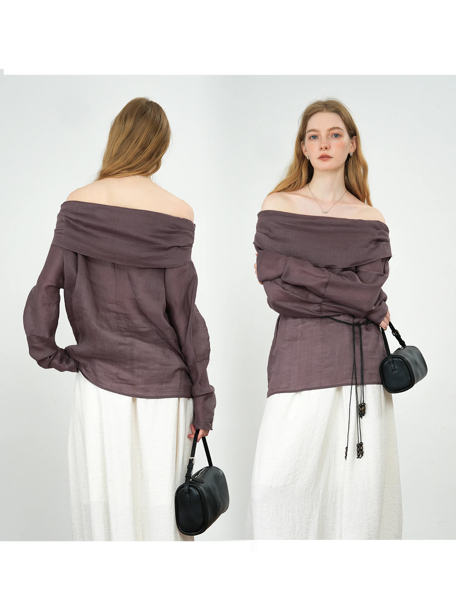 

Ele JWSZ Romantic Artist Long Sve Linen One oulder Top Faionable Holiday irt Women's Loose Fit Summer Casual Wear