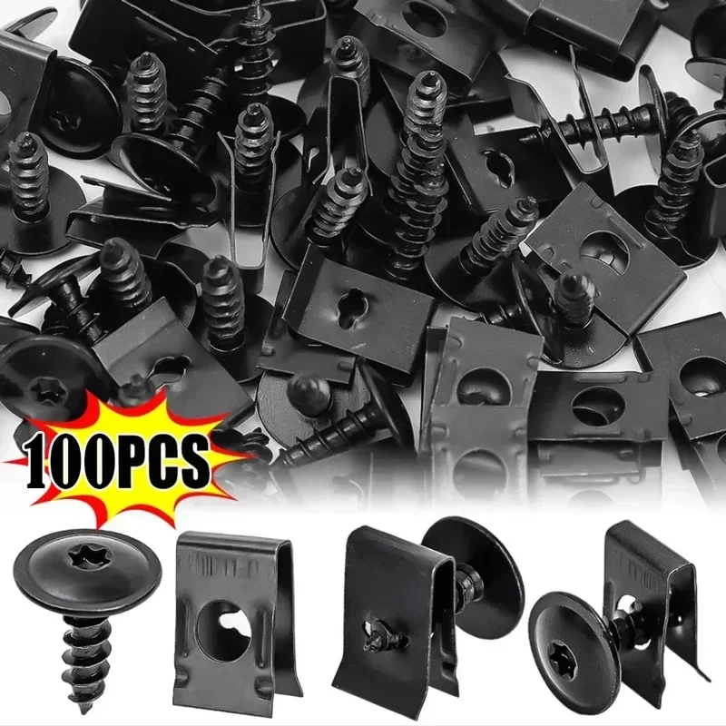 KJOY 100/50/10pcs U-Type Metal Clips with Screws for Car and Motorcycle Anti-Rust Tapping Fastener Assortment Set amagi image 2