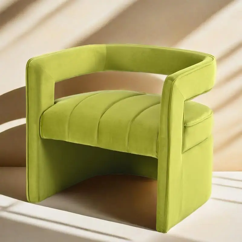 Modern Velvet Accent Chair, Ribbed Detail, Luxury Curved Upholstered Chair, Green, No Assembly Required