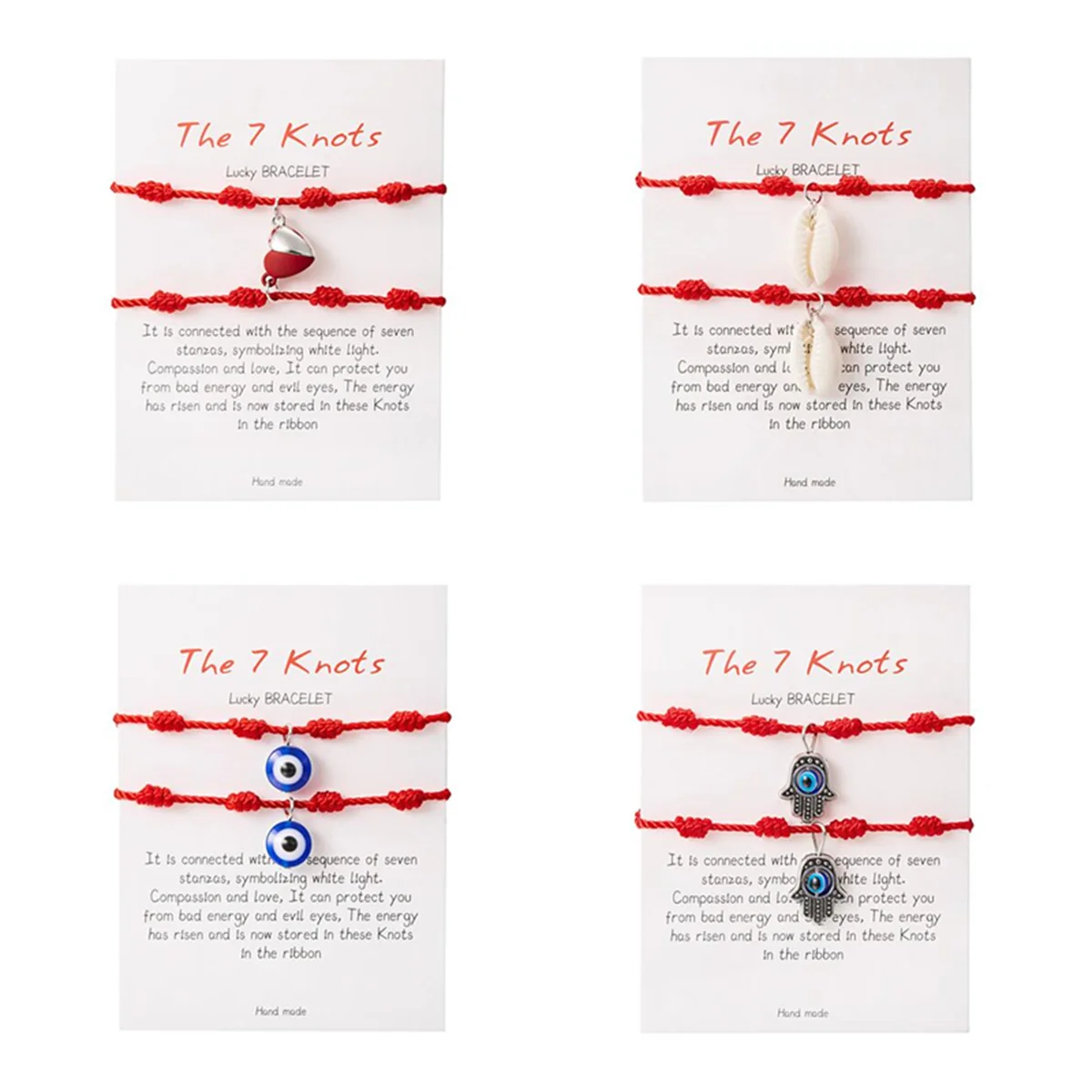 2Pcs/Set Lucky 7 Knots Red String Couple Bracelet For Women Men Turkish Evil Blue Eye Heart Braided Bracelet Pray Amulet Jewelry