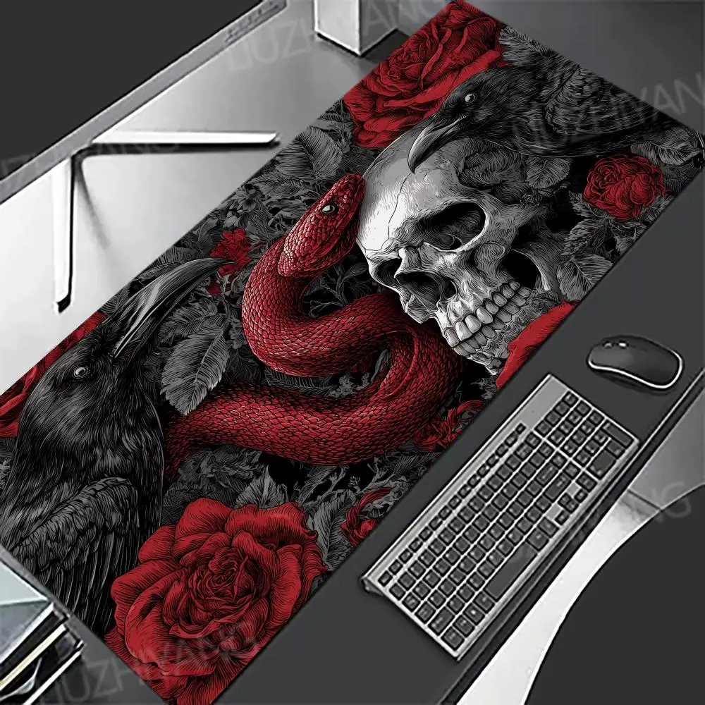 Rose Skull Crow Mouse Pad Large Gaming Rubber Anti-slip PC Desk Accessories Mousepad XXL Office Gamer Keyboard Decor Desk Mat