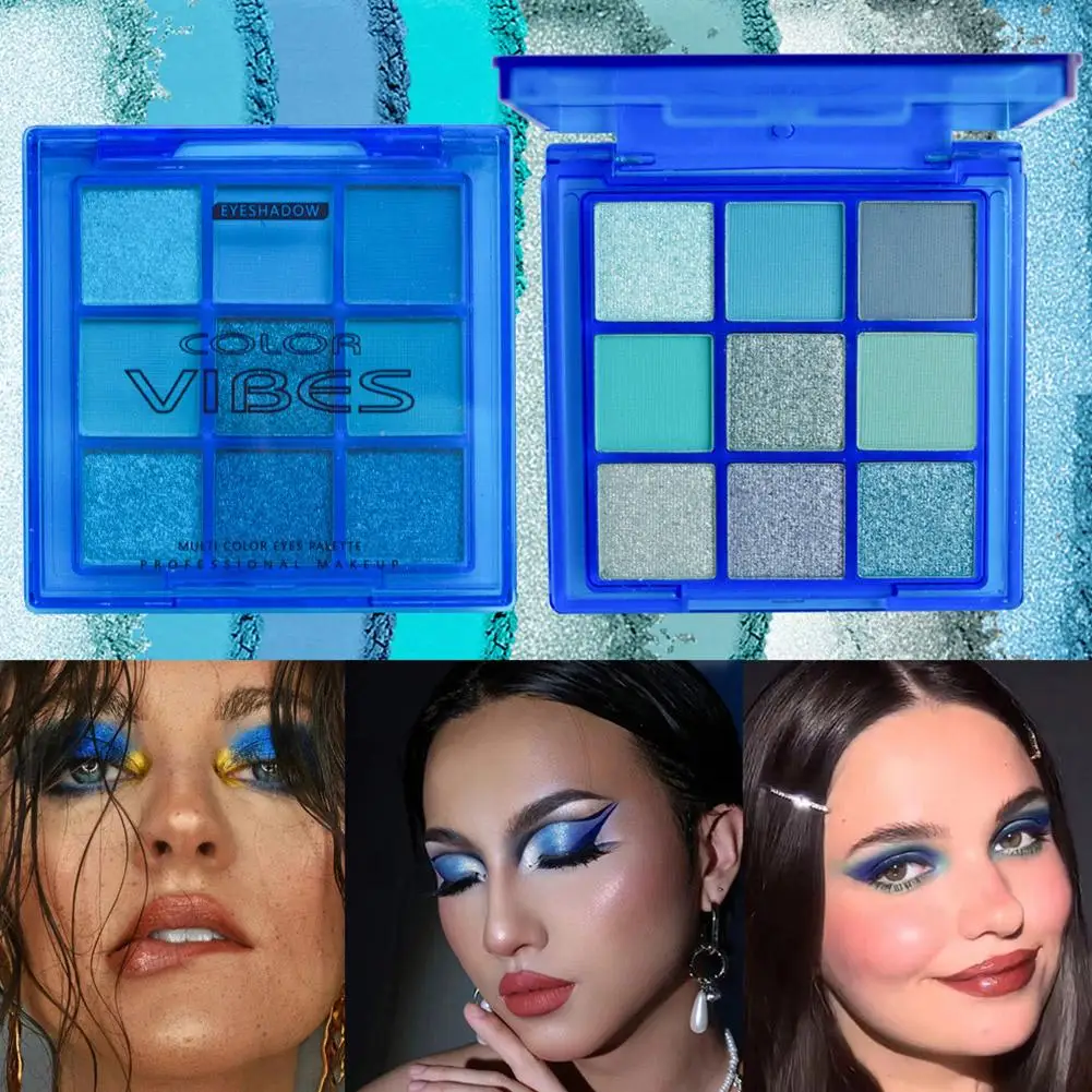 Matte Diamante Shimmer Paleta, Sombra de Sangue Azul Maquiagem, Shine Yellow Eye Palette, 9 Cores, Neon B, P0D1