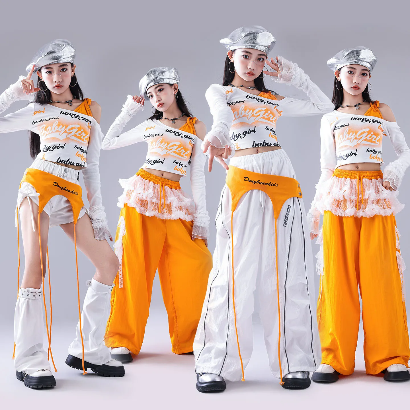 

Детский комплект одежды для девочек: топ с открытыми плечами, шорты-карго, танцевальные шорты, уличная одежда в стиле хип-хоп, джаз, для K-pop групп