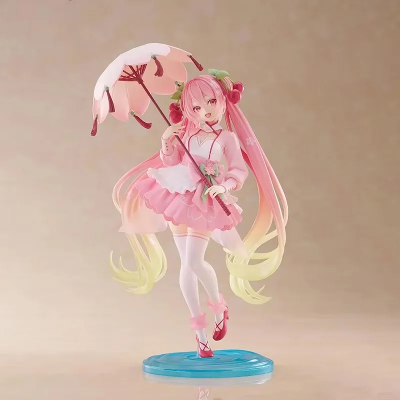 Anime Umbrella Hatsune Miku Sakura Cherry Colored Dress Action Figures Miku Model Kt Statue Decor Toys Ornament Gift Collectible