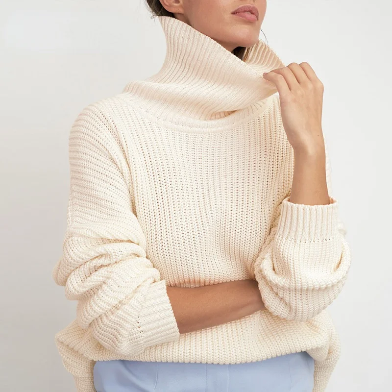 

Warm Soft Long Oversized Sweater Women White Autumn Basic Knitted Turtleneck Sweater Women Batwing Loose Winter Pullover Female