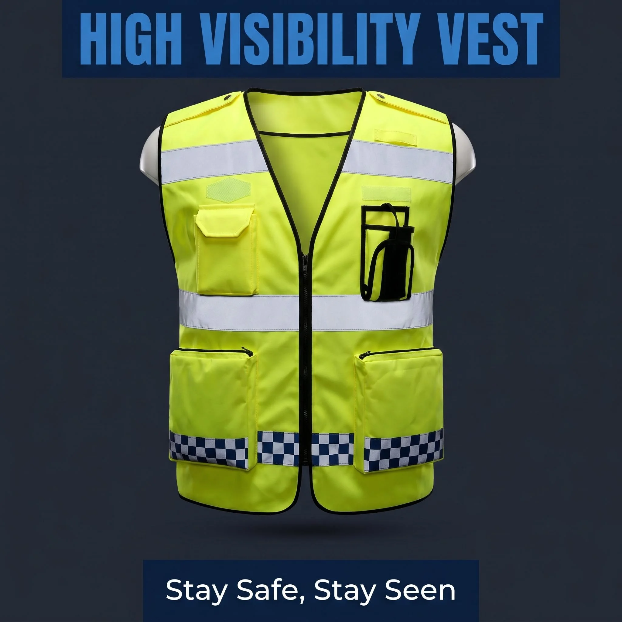 Multi functional Waterproof Breathable Reflective Safety Vest Mesh Multi Pocket Traffic Vest Breathable Railway Running Sports