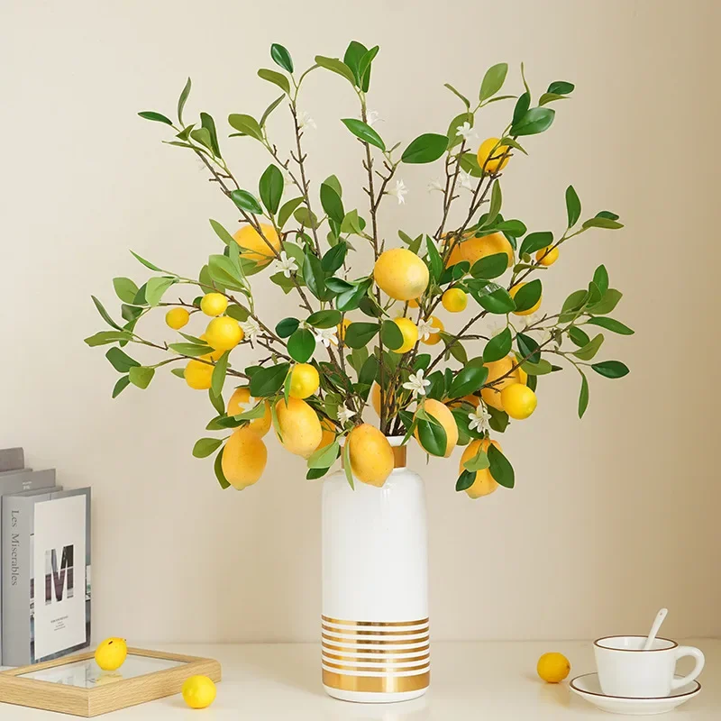 Simulation 2Pcs Lemon Branch Home Decoration Flowers Foam Lemon Fruit Wedding Party Event Flower Arrangement Photography Props