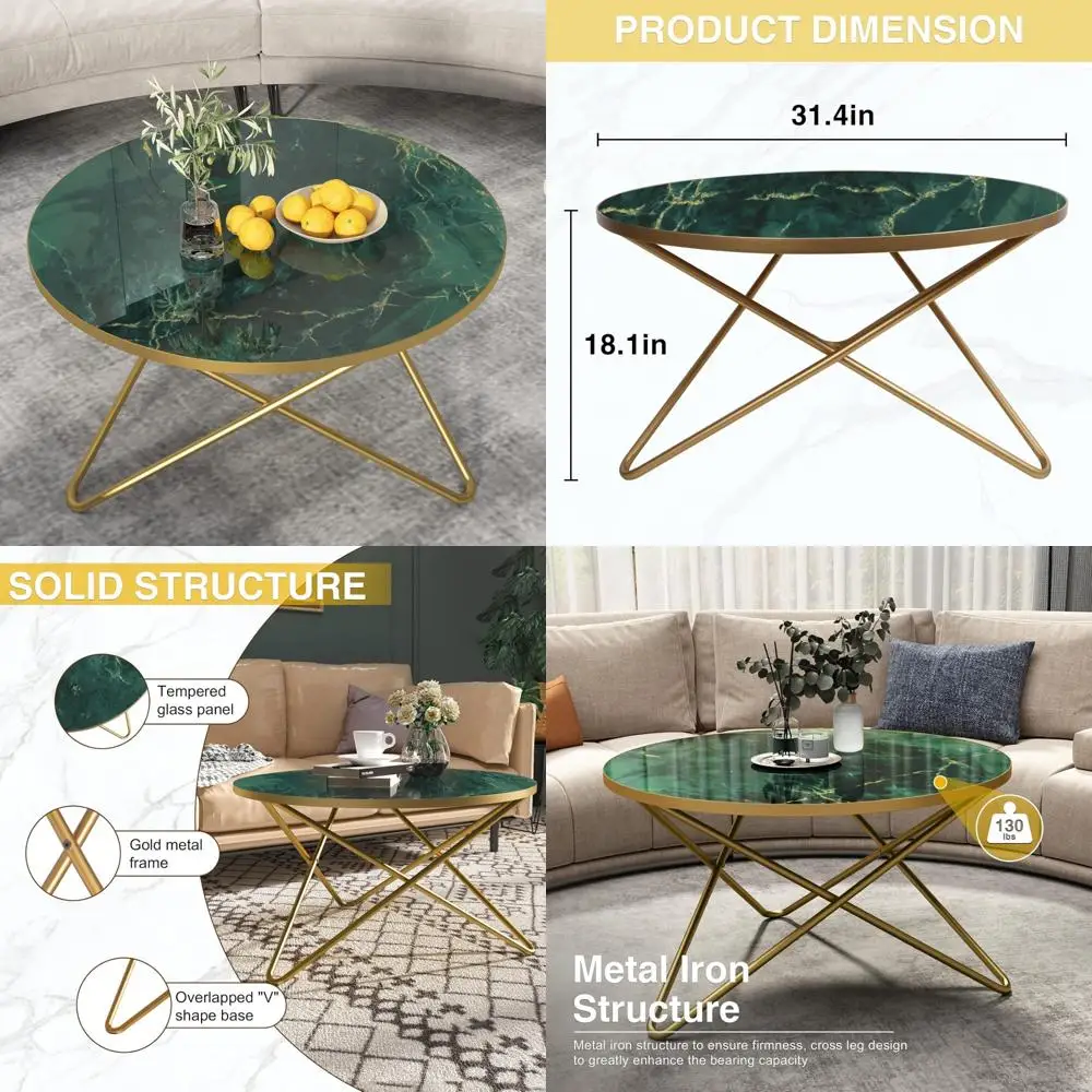 Green Marble-Top Round Coffee Table
