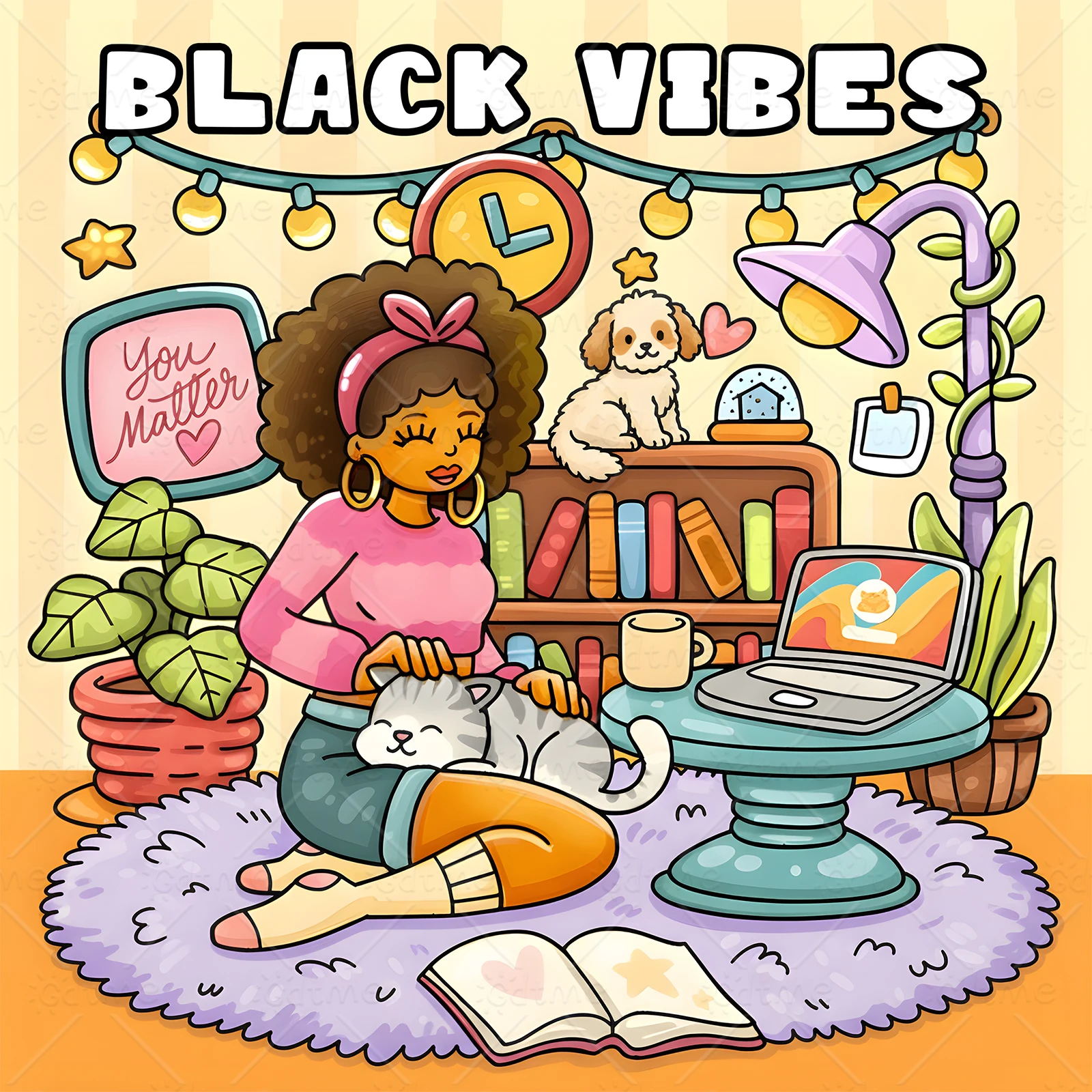 BLACK VIBES Girl Coloring Book - Thick Paper for Adults Teens - Stress Relief Creative Cute Drawing Book DIY Gift Idea