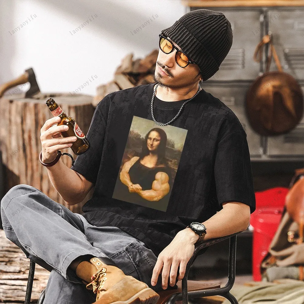 

Mona Lisa Bodybuilding T Shirt Muscles Gym Parody Funny Hilarious Painting Casual Graphic Tshirts Camise Fashion Short-sleev Tee