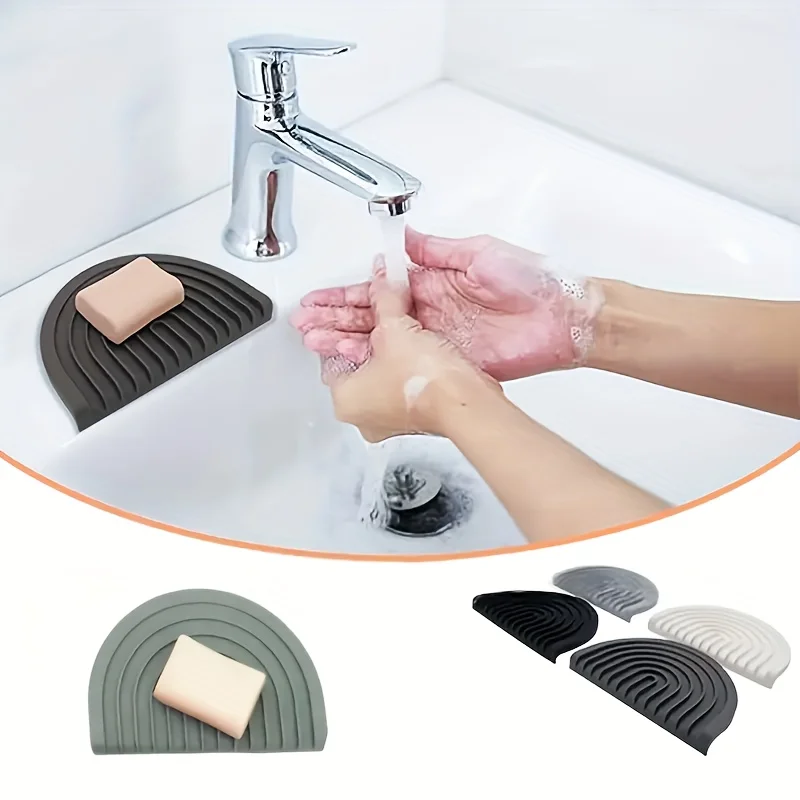 Large-sized Soap Mat, Kitchen Draining Mat, Bathroom Storage Mat with Sloped Groove for Drainage