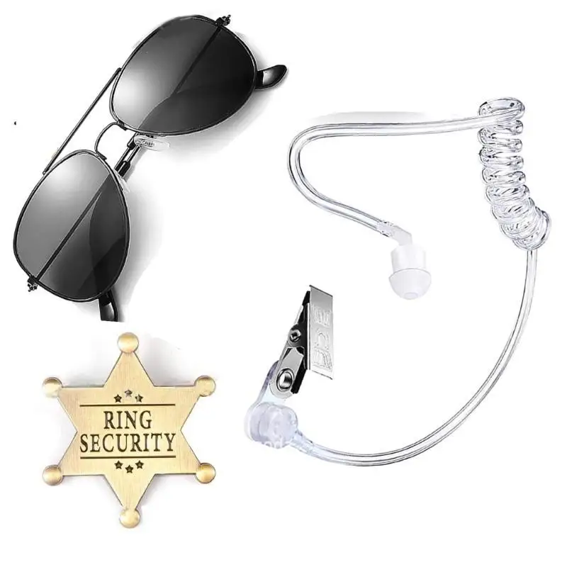 39BD Halloween Secret Agent Costume Accessories With Earpiece Sunglasses and Badge