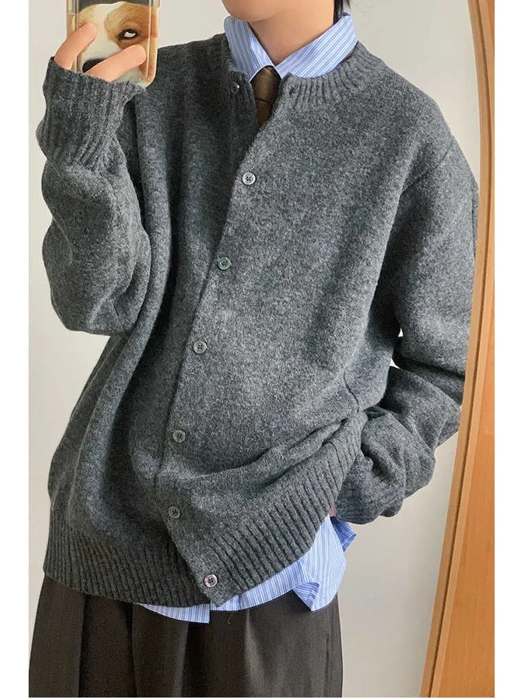 

Men's Autumn Winter Knitted Cardigan Sweater Loose Fit round Neck Button up Warmth Outerwear Casual Versatile Long Sleeve Coat