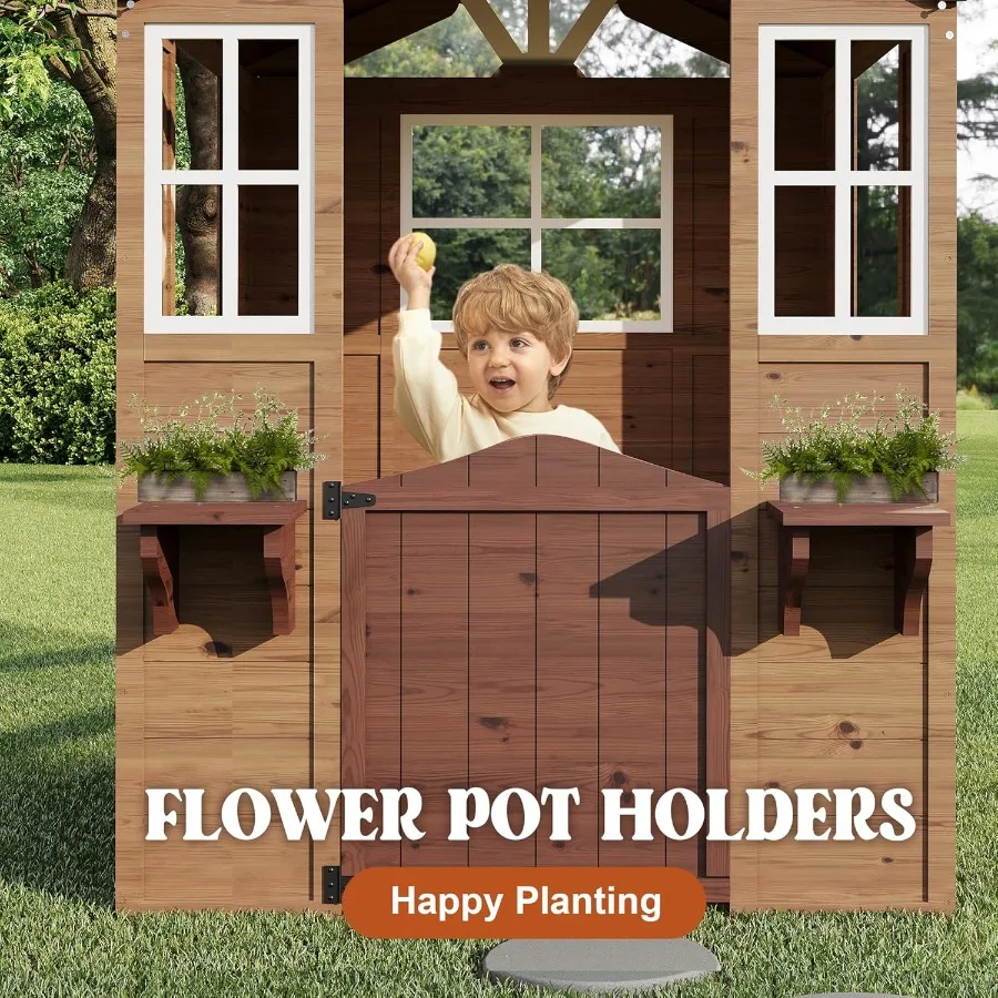 بيت اللعب الخشبي لمنزل اللعب الخشبي في الهواء الطلق كوخ خشب الأرز مسرح كوخ طفل في الهواء الطلق مسرح الفينيل سقف واي فاي