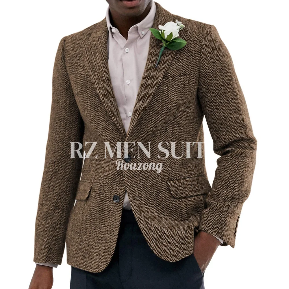

Мужской твидовый пиджак из шерсти, однобортный, тонкий, в елочку, спортивный жакет-куртка