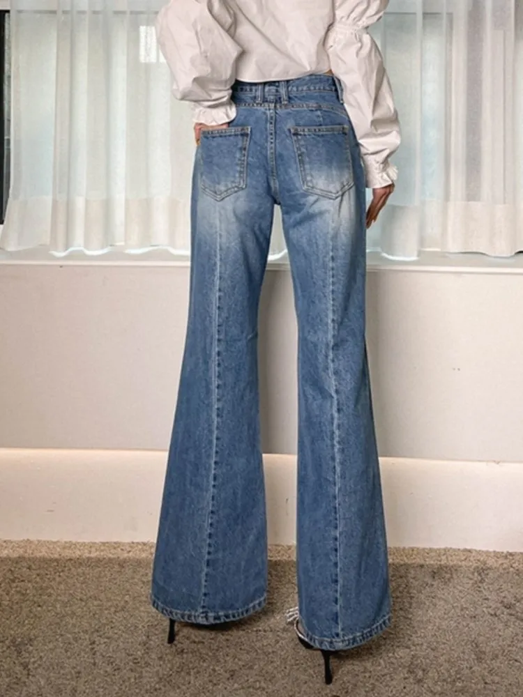 Jeans Retro Herbst ausgestellte Hose Frauen Mode koreanischen Stil Damen hose hohe Taille plissiert lose Frau lange Hosen