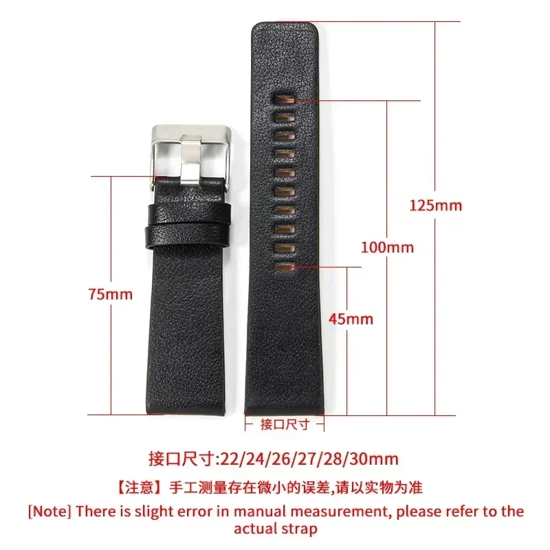 Durable Comfortable Genuine Leather Watchbands for Diesel Dz4343 Dz4405 Dz7257 Dz4423 Waterproof Cow Leather Strap 22 24 26 28mm