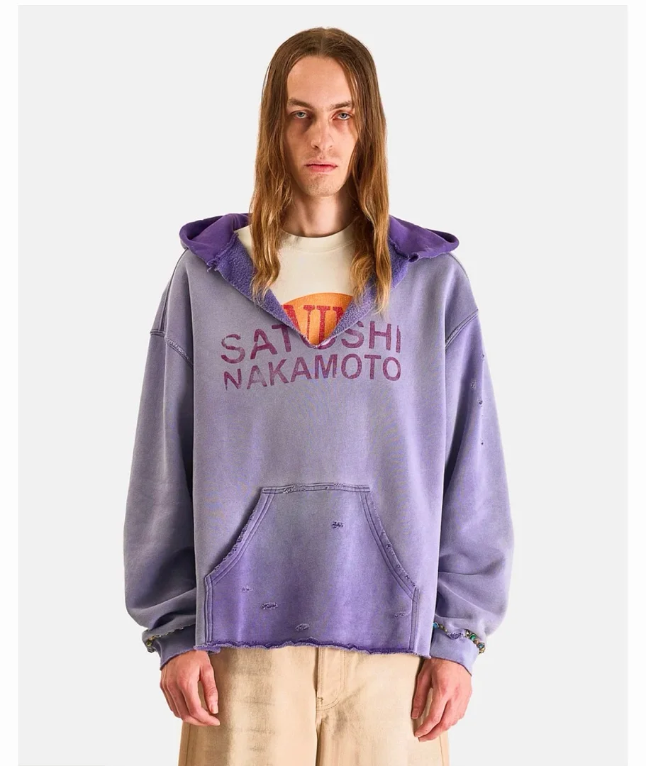 2026ss Top Grade SATOSHI NAKAMOTO Washed Logo Print Pocket Hoodie Sweatshirts Oversized Men Casual Cotton Hoodie Pullover