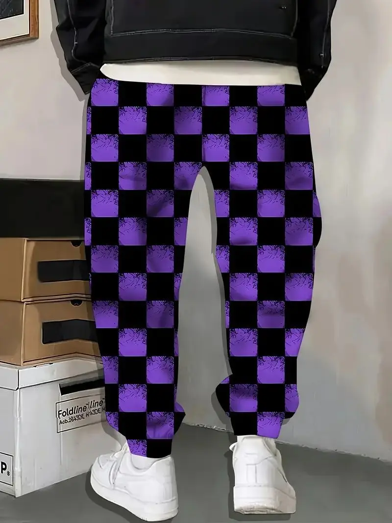 Spring and Autumn Hot Selling Creative Fashion Block 3D Printed Pants, Men's Trendy Fashion Casual Pants