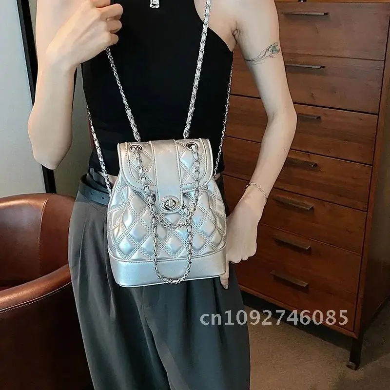 

Korean Backpack for Women PU Bag Chain Shoulder Leather Para Fashion Backpack Mujer Casual Travel Schoolbag Student Mochilas