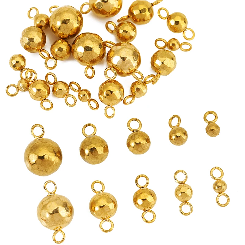 10pcs 3/4/5/6/8mm Stainless Steel Hammered Texture Rotundity Charm Gold Connector DIY Necklace Bracelet Jewelry Making Supplies