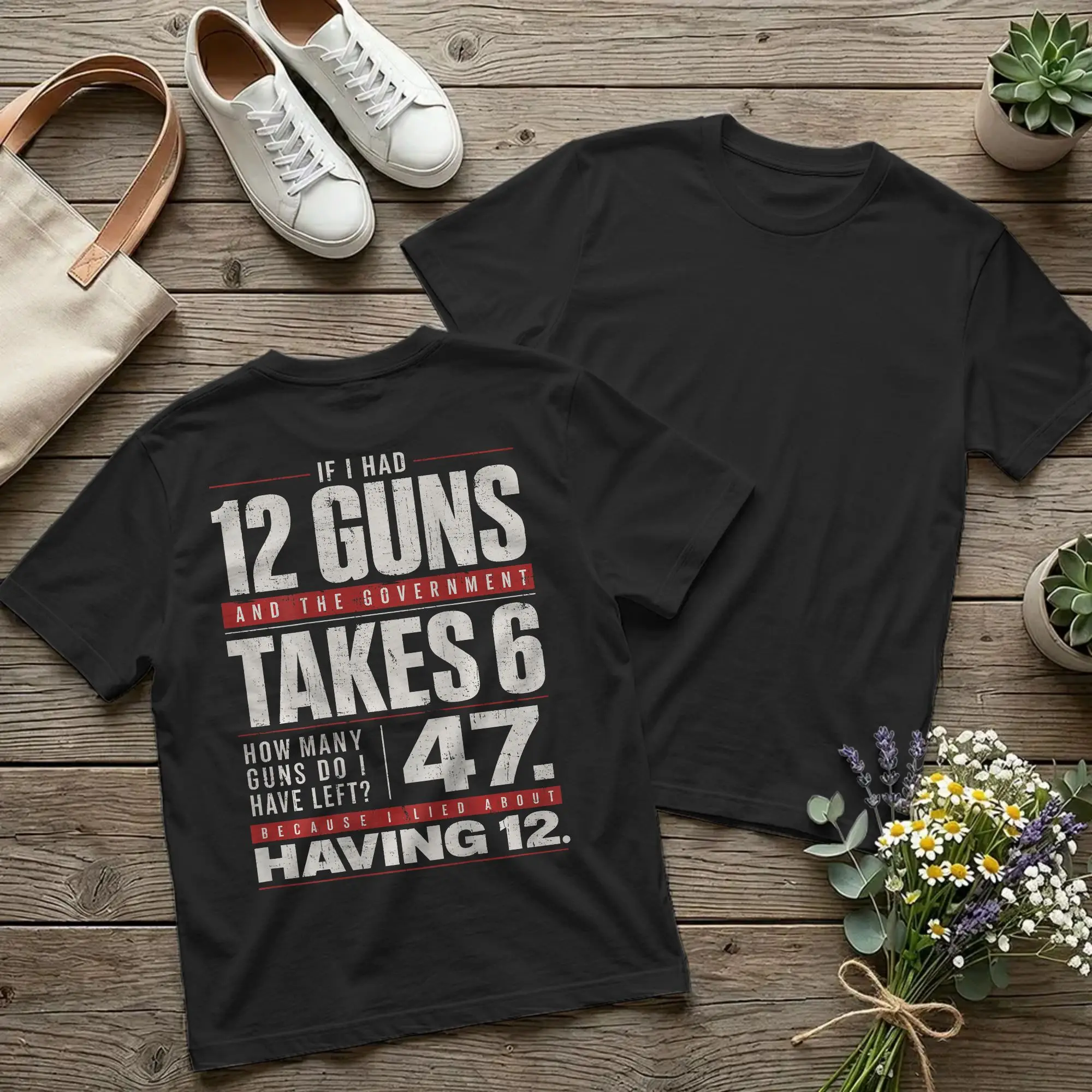 Backprint Men's If I Had 12 Guns Funny Math T Shirts Second Amendment Tops Cool Short Sleeve Crewneck Tee Shirt Adult T-Shirt