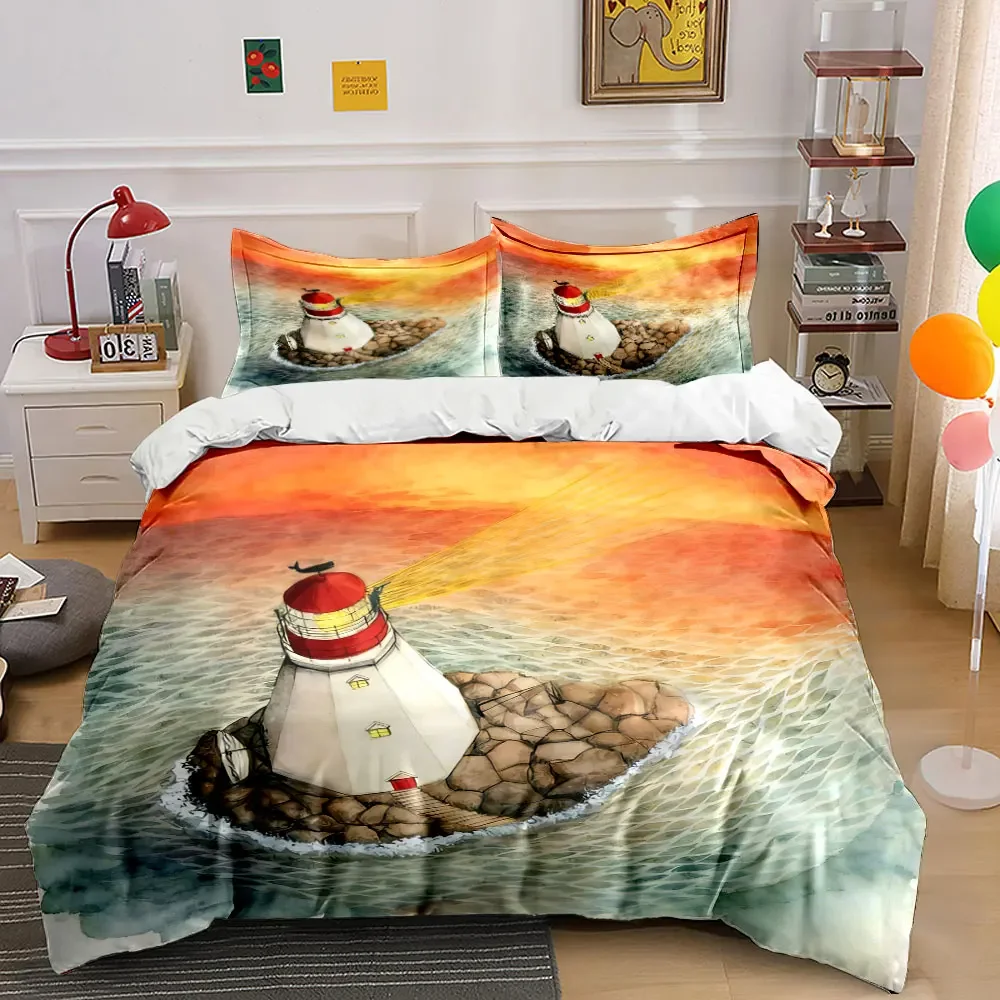 

Lighthouse Three-Piece Art Decor Soft Comfortable Duvet Cover Bedding Set Included 1*Duvet Cover & 2*Pillowcases, gift
