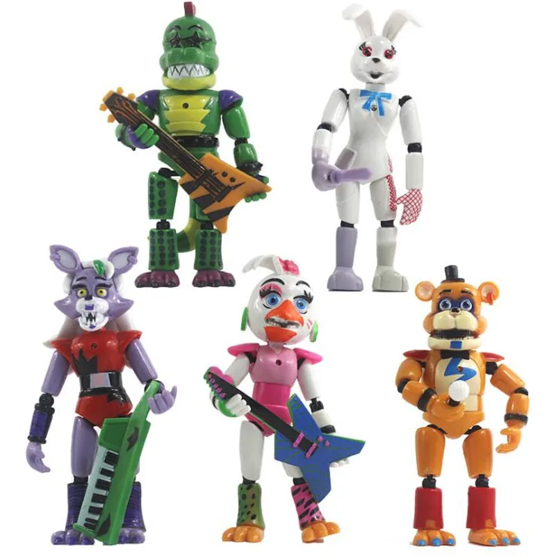 5Pcs/Set FNAFs Security Breach Series Bonnie Bear Action Figure Luminous Detachable Joint Freddy Pvc Model