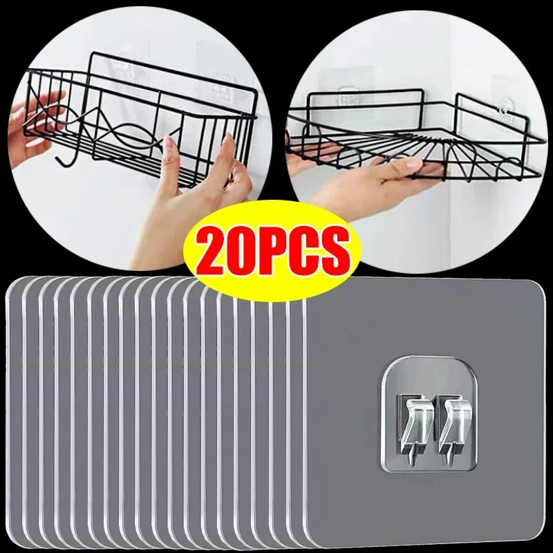 20/1pcs Transparent Self Adhesive Hooks Multi-purpose Hooks Self-adhesive Strong Sticker Hook Bathroom Kitchen Organizer Gadgets