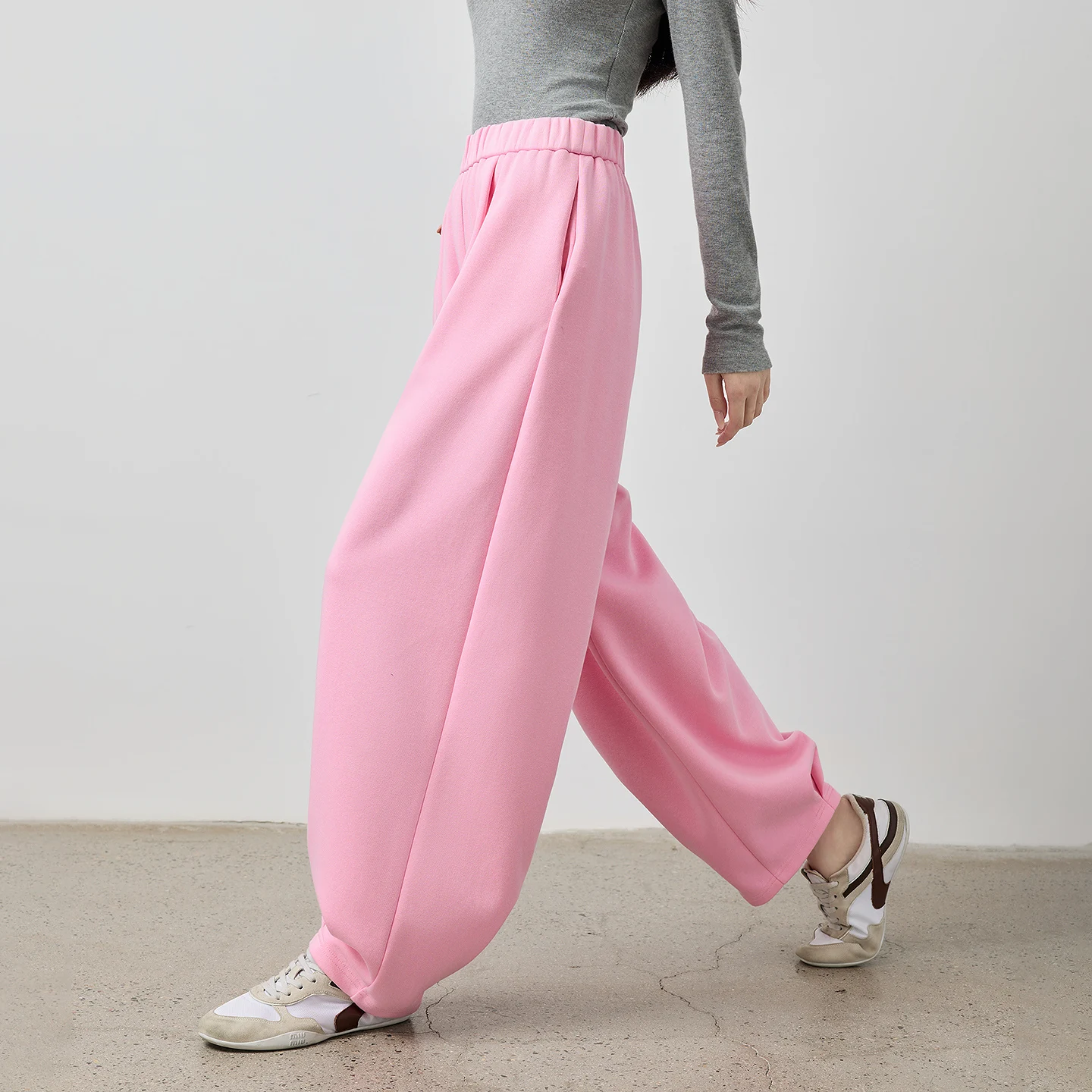 TOYOUTH Women's Rose Pink Elastic Waist Tapered Balloon Pants 2026 Autumn New Loose Fit Slimming