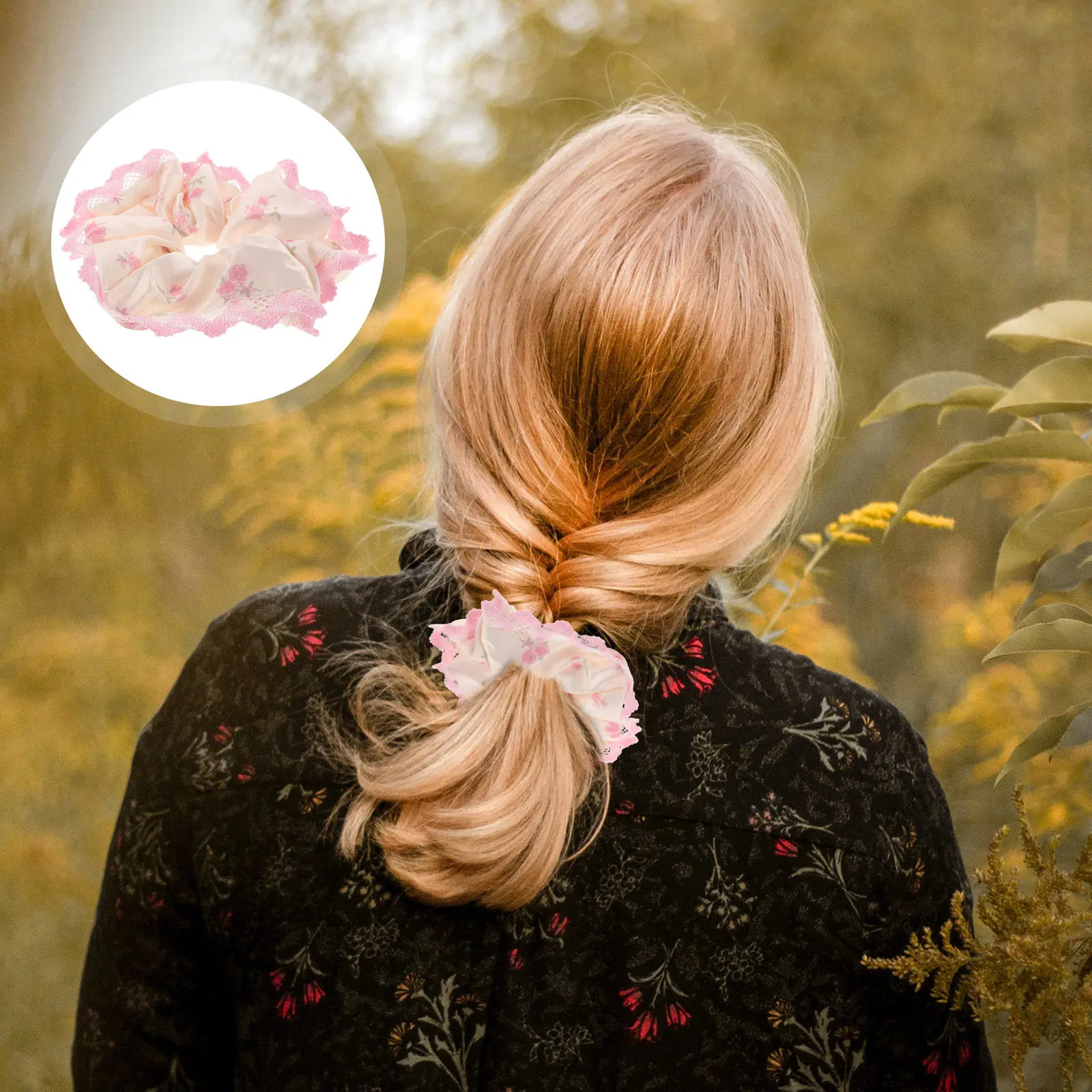 

2 шт. розовые милые кружевные резинки для волос с цветочным узором из искусственного шелка, атласные резинки для волос для женщин и девочек, для свадьбы, вечеринки, повседневной укладки, милые цветочные резинки для волос