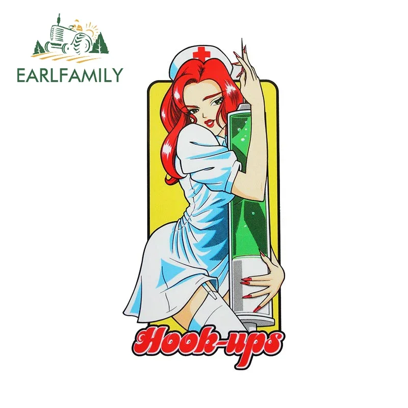 EARLFAMILY 13cm X 6.4cm For Nurse Hook-Ups Nurse Suit Car Stickers Cartoon Waterproof Decals Simple Refrigerator Car Goods