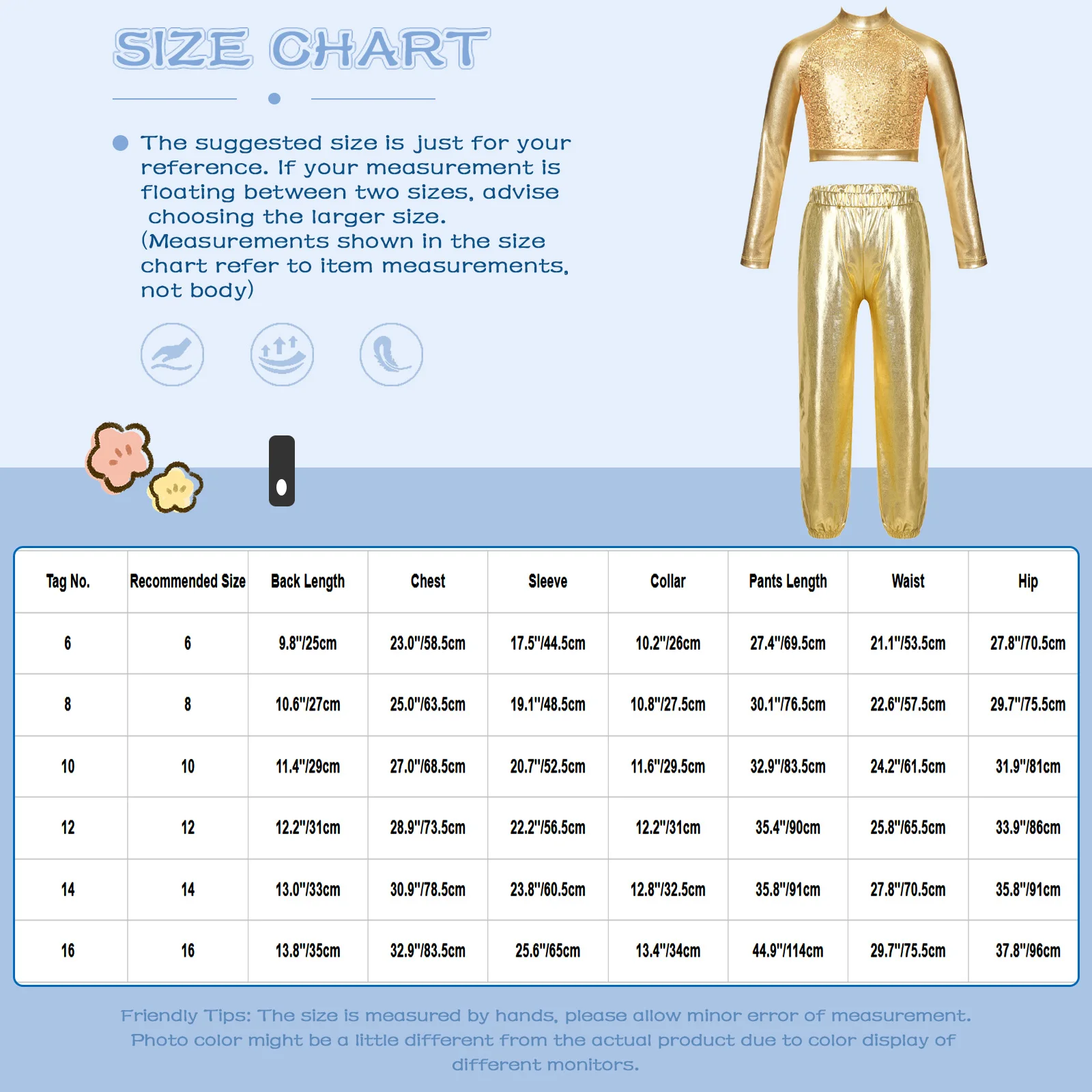 2PCS Kids Girls Glossy Metallic Dance Outfit Long Sleeve Sequin Crop Top And High Waist Dance Pants Suit Performance Costumes image 6
