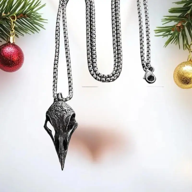 العتيقة على غرار الشمال الغراب الجمجمة قلادة الرجال قلادة، مجوهرات الطيور المخصصة، هدية رمز محظوظ
