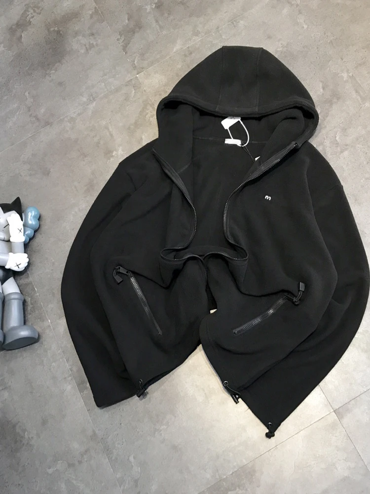 Jaqueta Feminina de Moletom com Capuz Jimo 2025 Nova Coleção Inverno Estilo Coreano Versátil Simples Top Moderno T51317 Para o Dia a Dia Caimento Solto Manga Longa