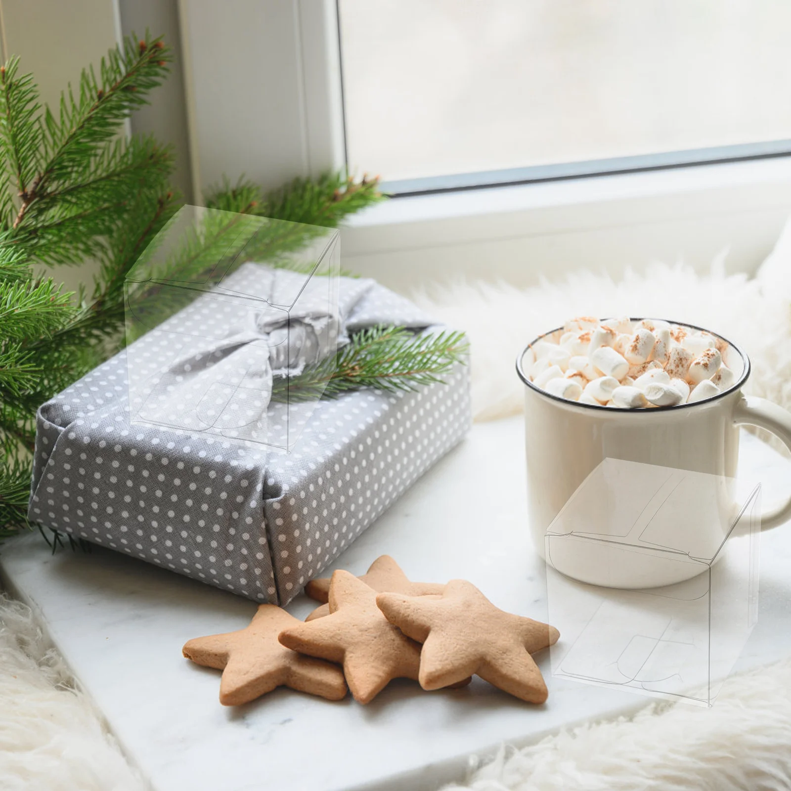 

50Pcs Plastic Packaging Box Transparent Clear 5x5x5cm Baking Treats Display PVC Food Storage Boxes for Bridal Shower Kids Event