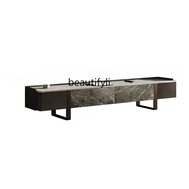 

Light Luxury TV Cabinet and Tea Table Combination Modern Minimalist Italian High-Grade Marble TV Cabinet