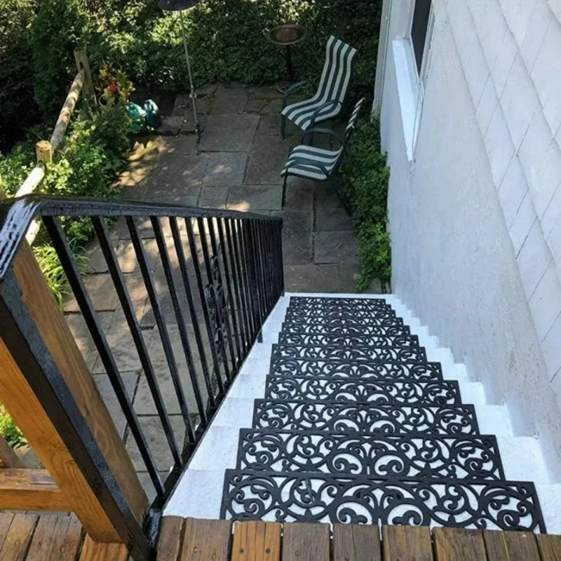 1 unidad de alfombrillas antideslizantes para escaleras con diseño hueco, duraderas y seguras para exteriores, para escaleras del hogar y decoración del jardín.