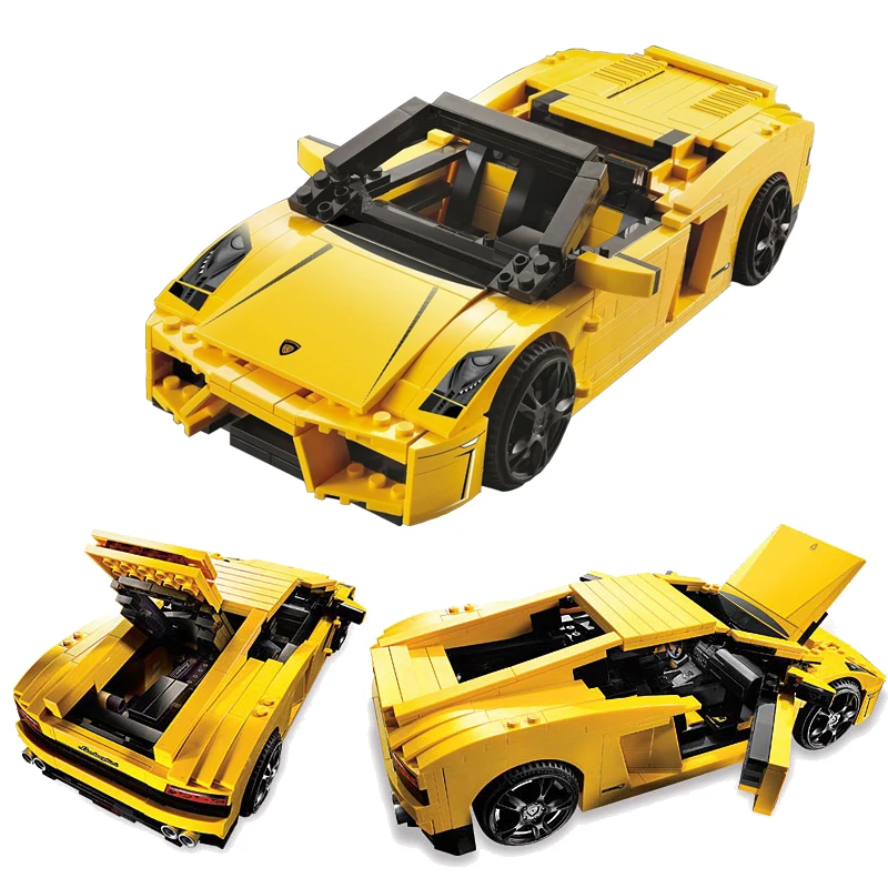 Bloques de construcción para niños, juguete de ladrillos para armar coche deportivo Gallardo LP 560, serie City Yellow, ideal para regalo, código 741, compatible con 8169 piezas