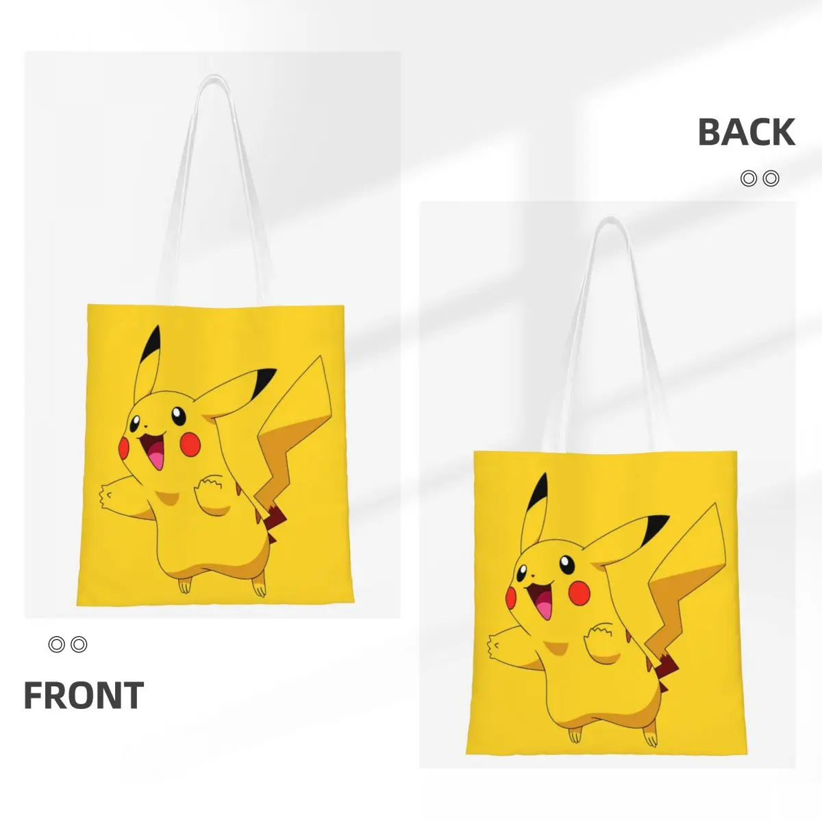 Custom Cute Printed Cartoon Animation Pokemon Pikachu Tote Shopping Bag Durable Canvas Shoulder Shopper Handbag