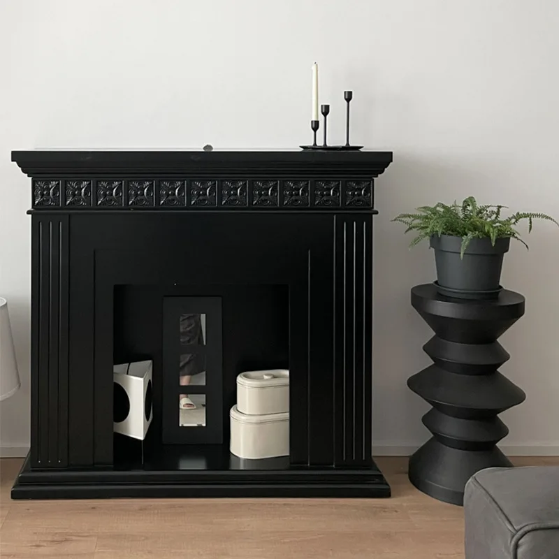 

Medieval fireplace cabinet Xuanwu black fireplace decorative shelf American household medieval side cabinet