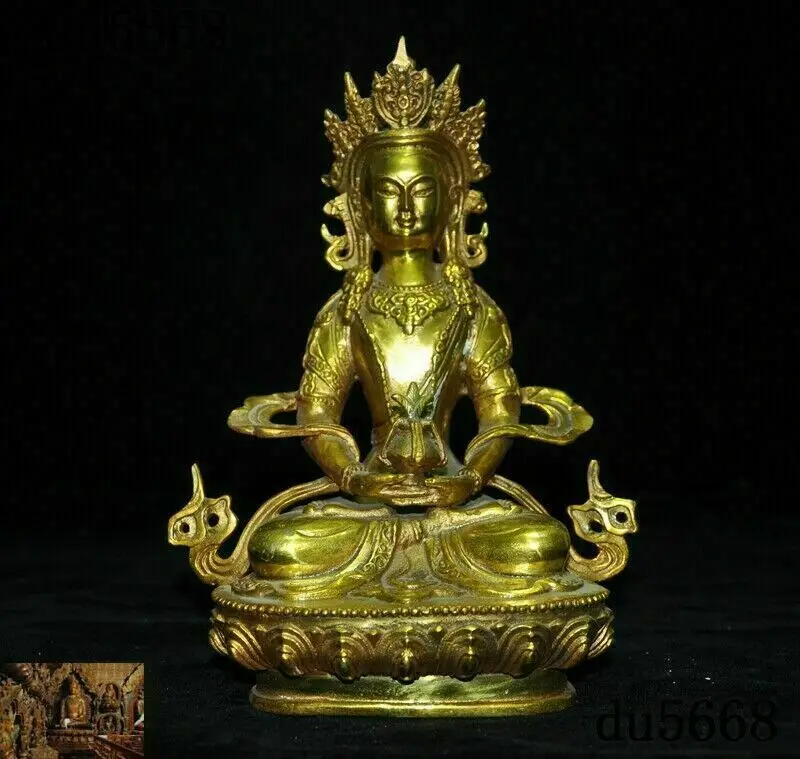 

Tibetan Buddhism Bronze Gilt Nepal Amitayus longevity God Goddess Buddha Statue