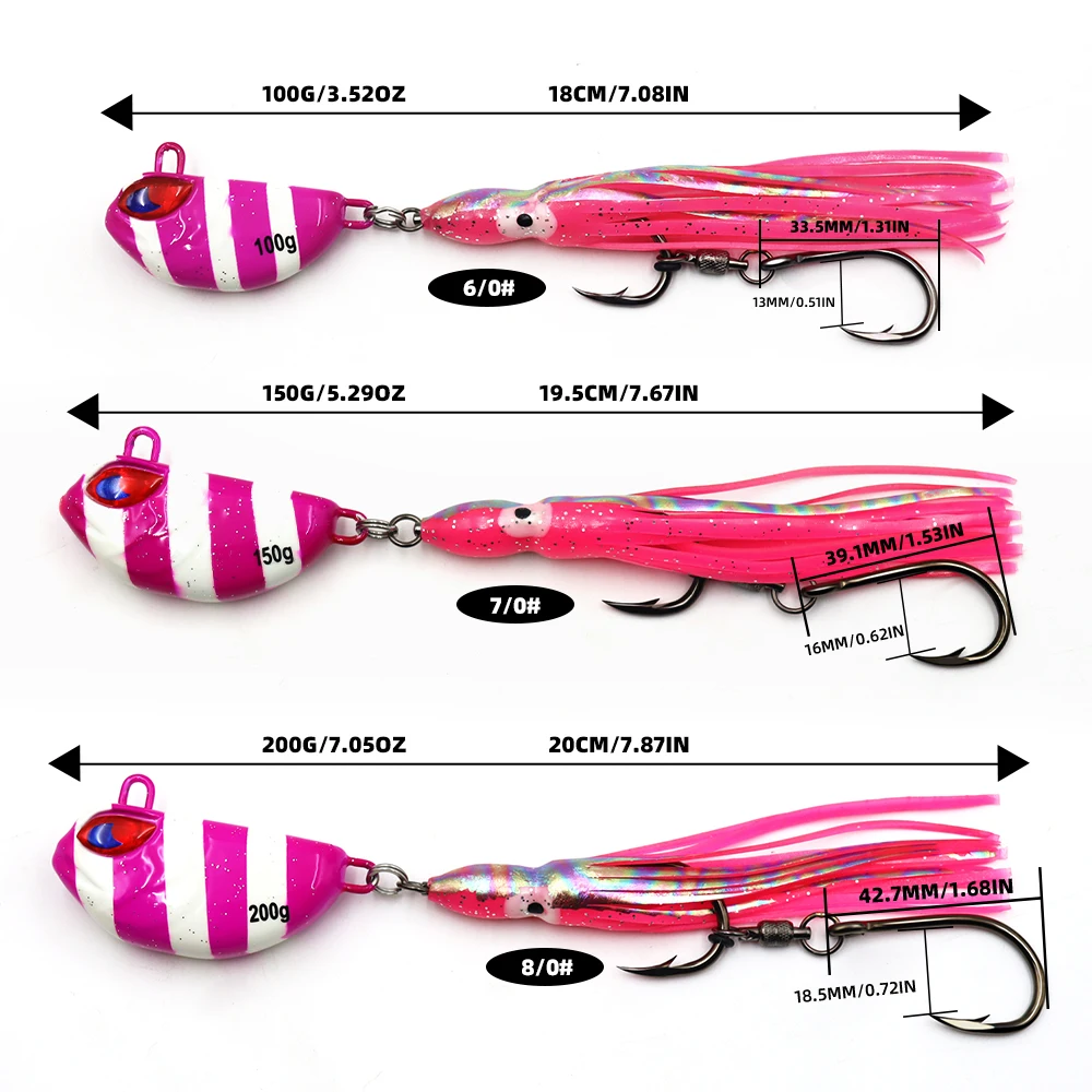 ZYZHE 1 Stück Meeresfisch-JIG 100G 150G 200G Angel-JIG mit Weichköder 6/0 # 7/0 # 8/0 # Schnurhaken Bootsfischen Sinkender Köder – Detail 2