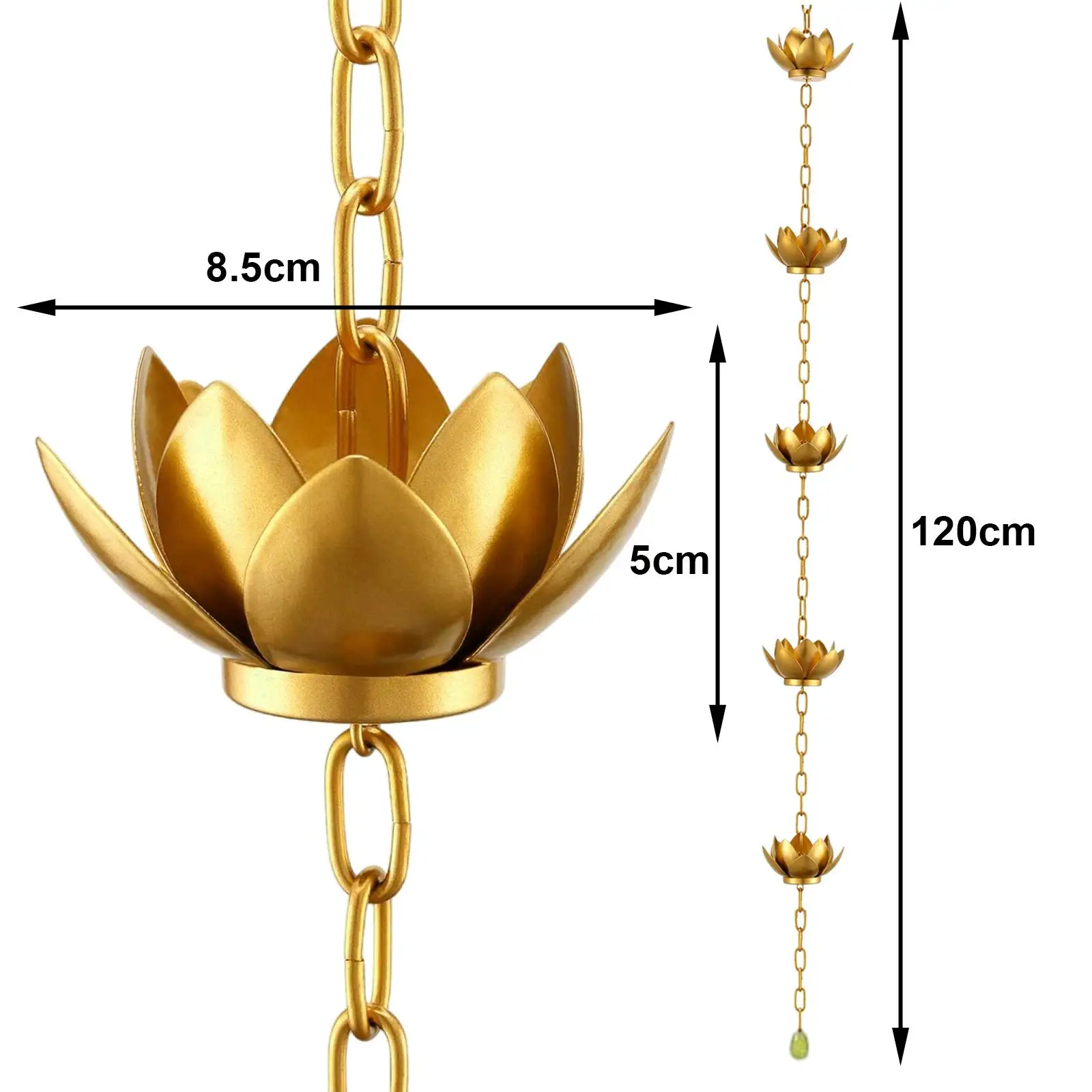 Rain Gutter Chain Lotus Cup Iron Outdoor Water Collector for Shed Roof Awning Decoration