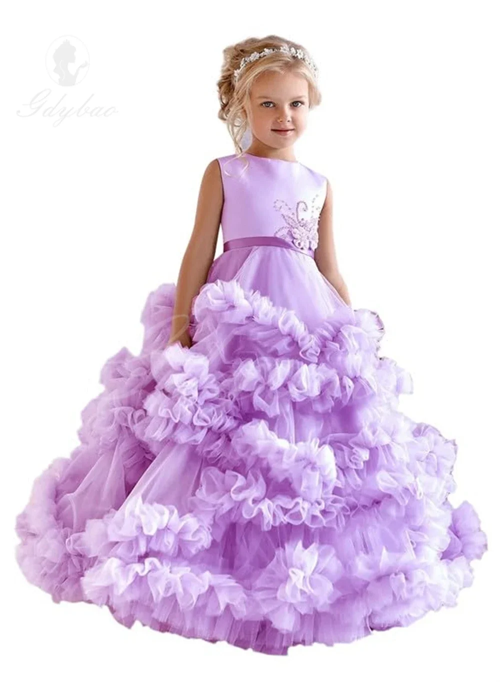 

Flower Girl Dress Tulle Fluffy Pageant Ball Gowns 3D Floral Appliques Princess First Communion Dress Sleeveless