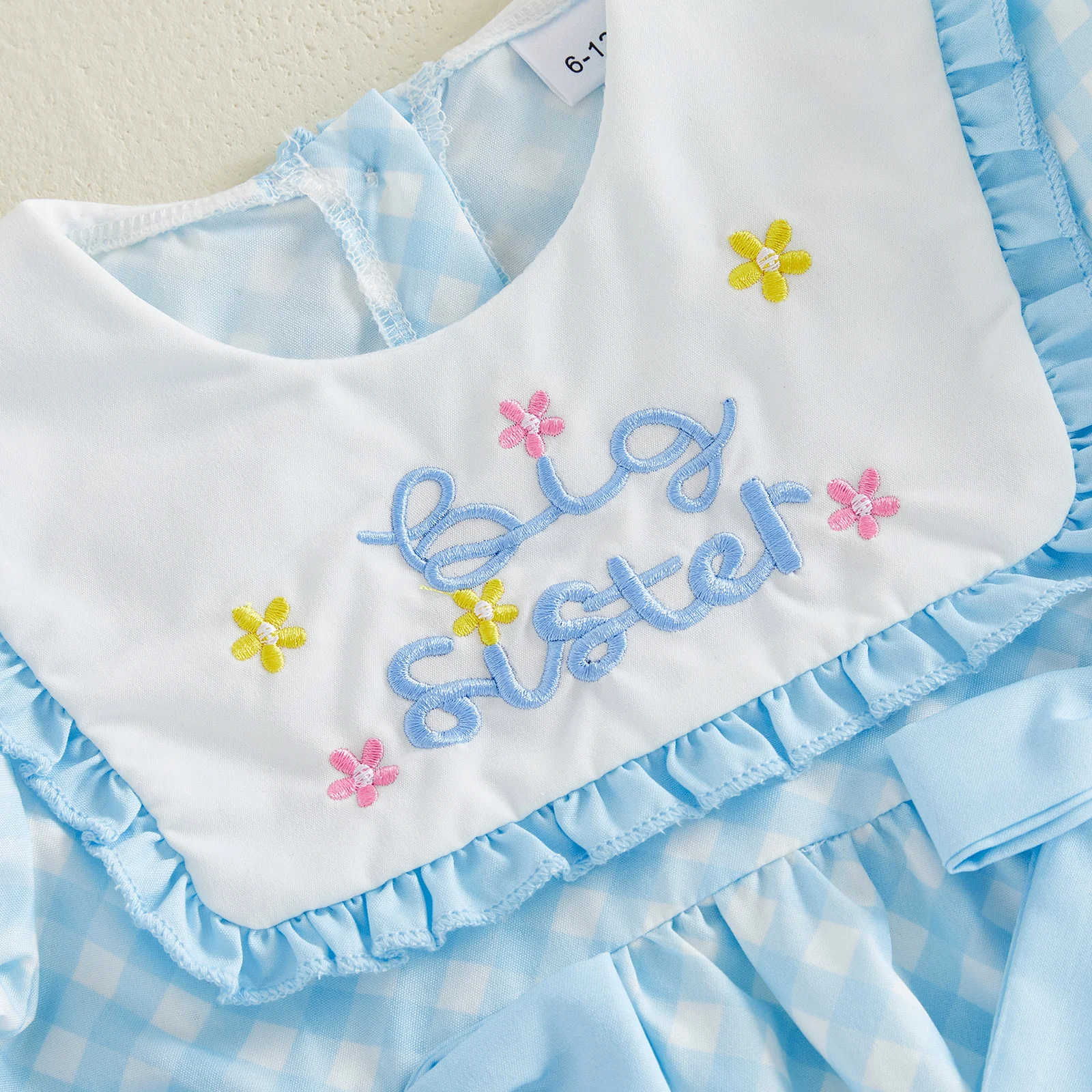 

Летнее клетчатое платье для девочек от 0 до 4 лет, платье с цветочной вышивкой и бантом, с матросским воротником, с короткими рукавами, милый сарафан для малышей