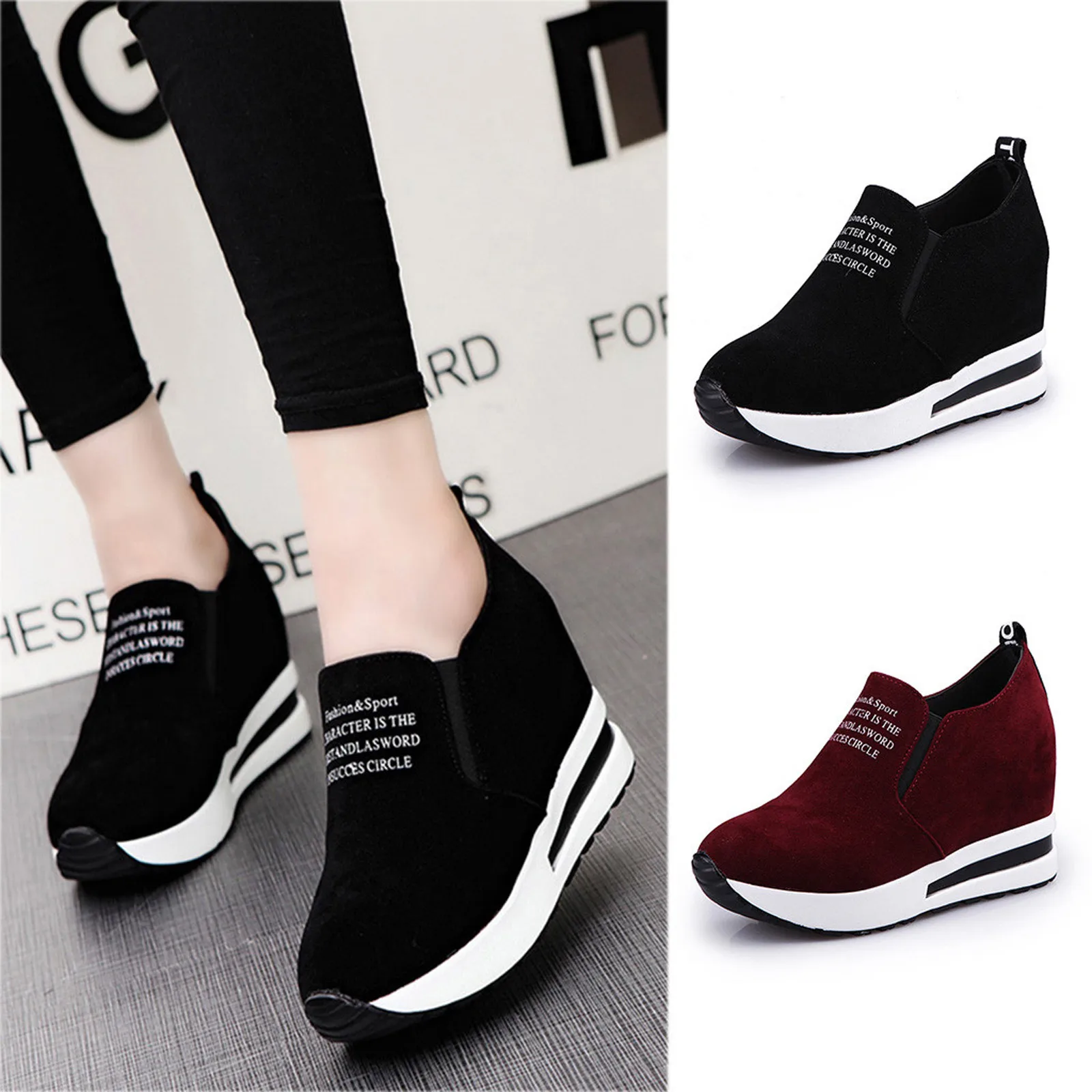 High Platform Shoes 2024 Spring Breathable Suede Sneakers Hidden Increasing Sport Shoes Women Wedge Casual Chunky Shoes